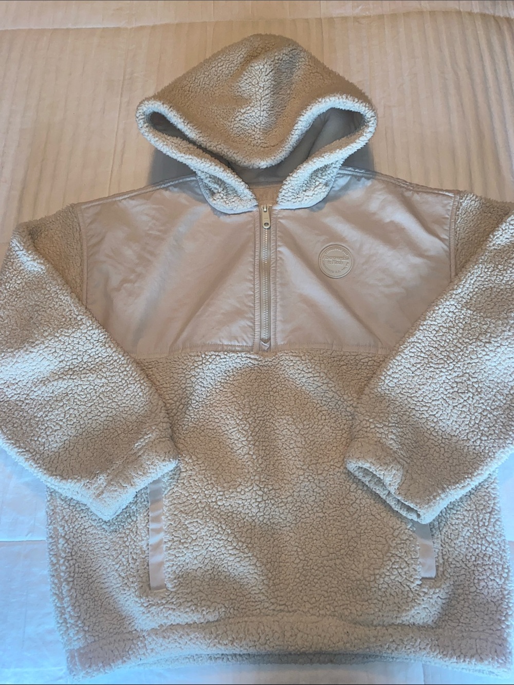 Abercrombie & Fitch Kids Sherpa Half-Zip Hoodie - Cream